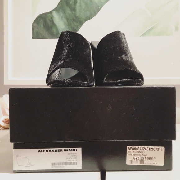 ALEXANDER WANG Crushed Velvet Black Mules Wedges - Picture 5 of 8